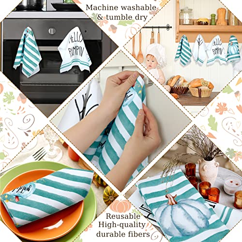 Peryiter 4 Pcs Valentine's Day Kitchen Towels Sets Hello Valentine Dish Towels, 16 X 24'' Gnomes Hearts Hand Towels Absorbent Fast Drying Cloth Tea Towels For Anniversary Wedding (Teal, Striped) #TOP5