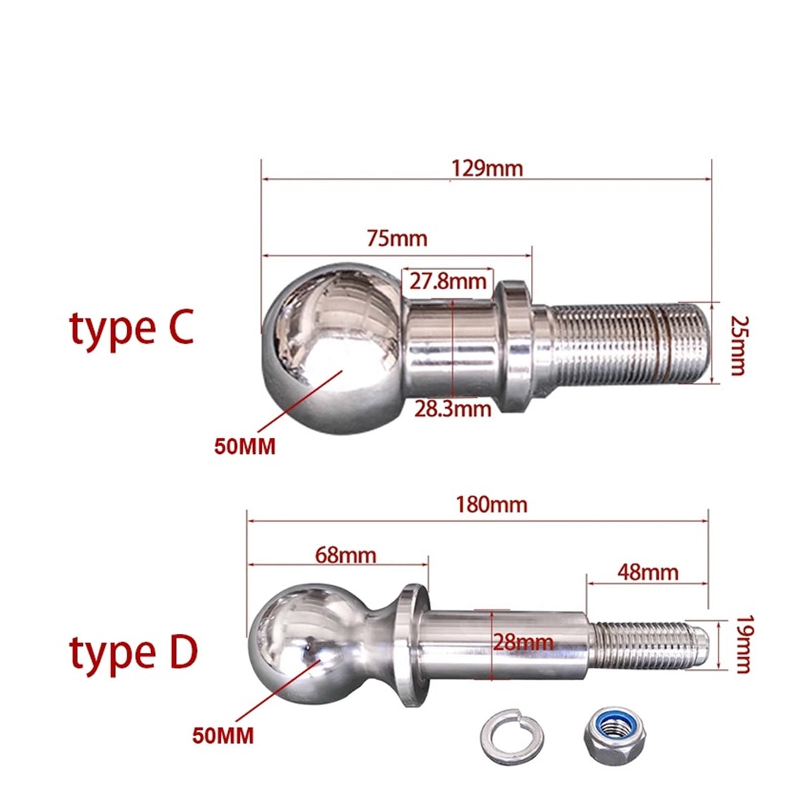 Attacco per rimorchio, Speciale Allungamento Cromato Gancio Di Traino Sfera Di Traino 50mm 2 POLLICI Shank Dia Accoppiamento Parti Del Rimorchio RV Camper Caravan Accessori,per camion, barche, roulot