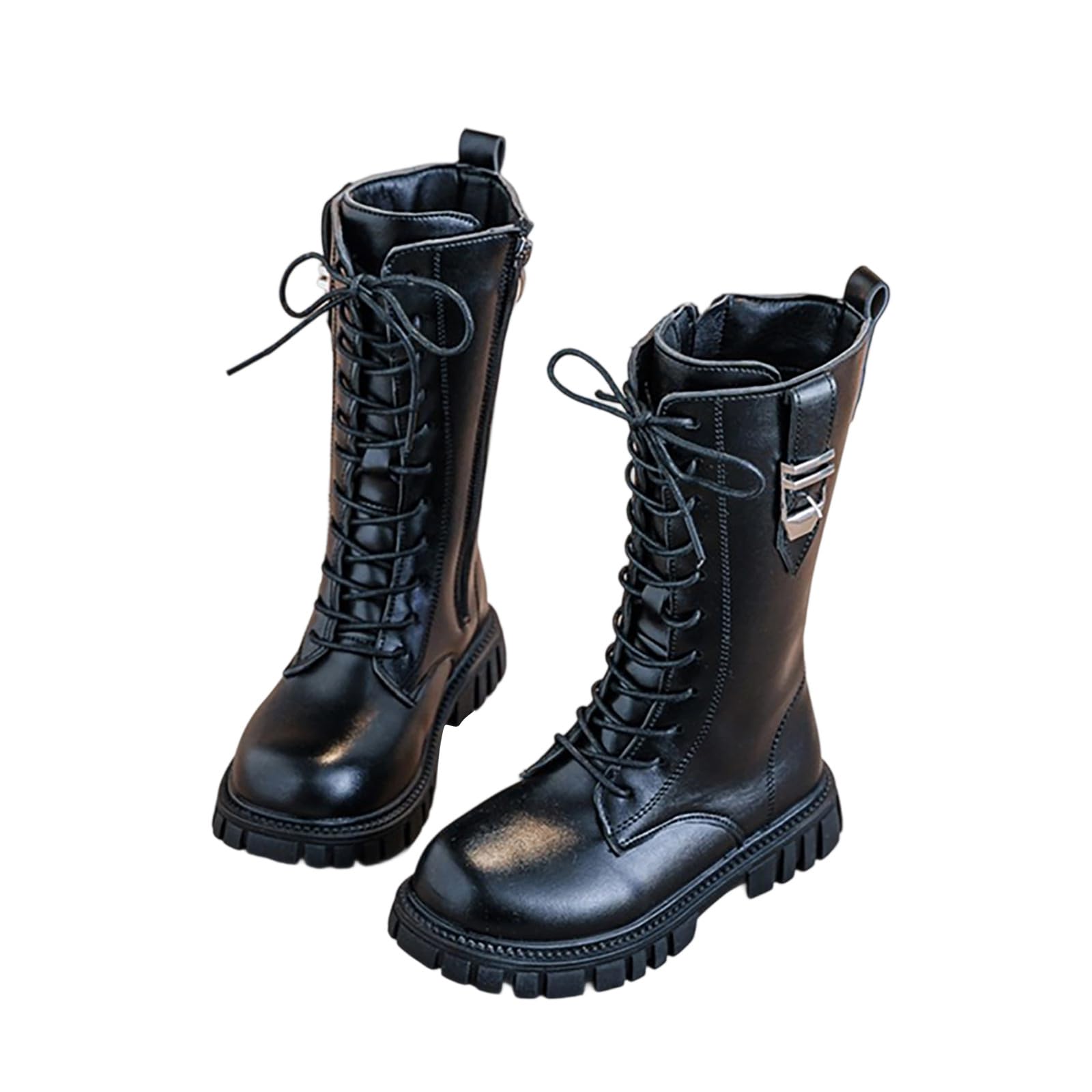 Ctreela Girls Pu Knee High Riding Combat Boots Gothic Punk Low Heel Tall Boots Big Kids Chunky Platform