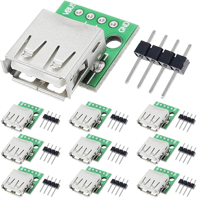 DAOKAI 10 Pcs USB Type A Female to DIP Adapter 2.54mm 4 Pin USB 2.0 Type A Socket to DIP Converter Breakout Board for DIY Power Supply with 40 Pin Header