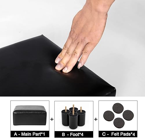 Miniatura 7 de Adeco Reposapiés otomano cuadrado negro pequeño de 13 pulgadas, de piel sintética, moderno, suave, acolchado, taburete pequeño para sala de estar,