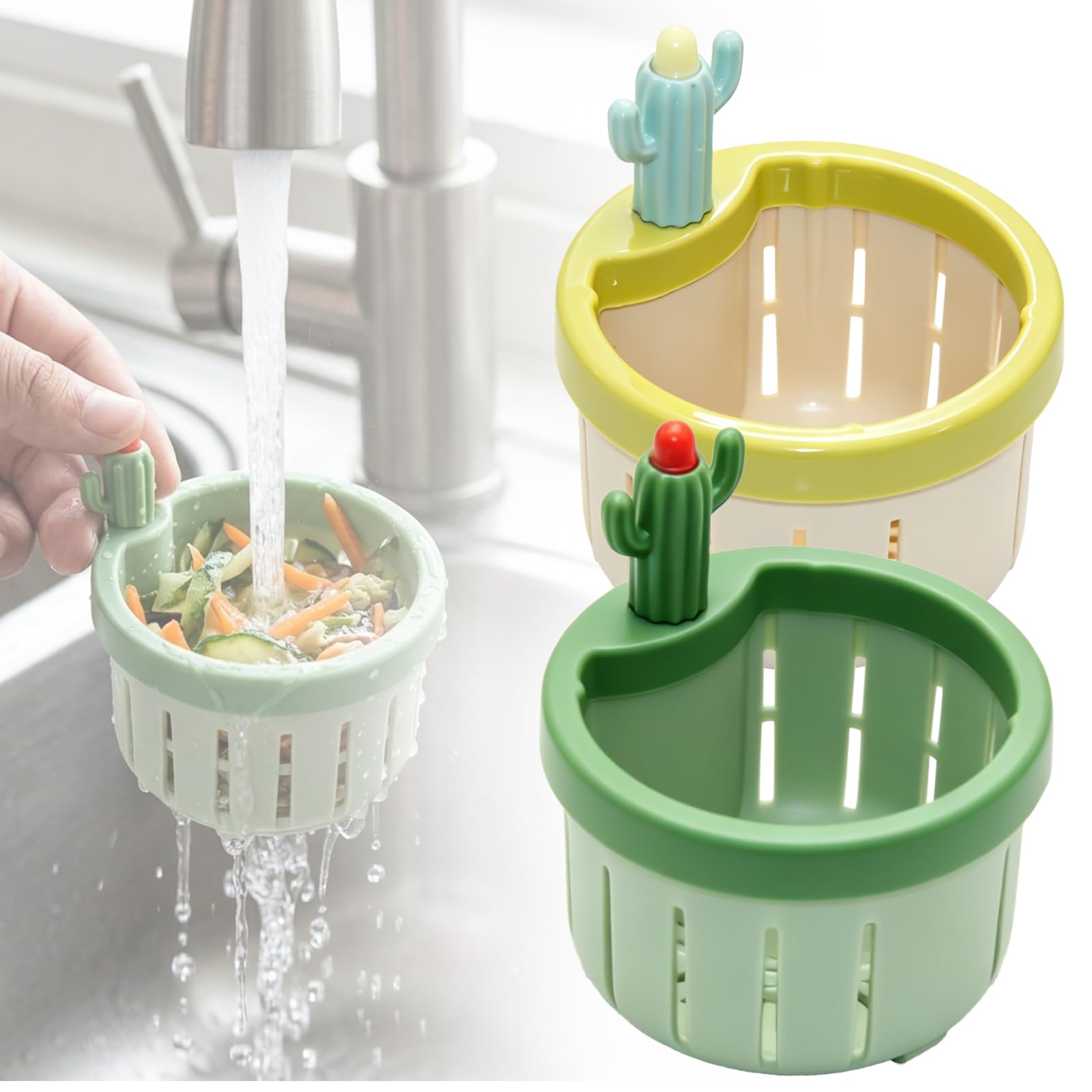 Photo 1 of 2026 New Cactus Sink Strainer Basket, Upgrade Multifunctional Kitchen Sink Drain Strainer Press Automatic Dumping Basket Anti-Clogging, 2 Pack (Green+Yellow)