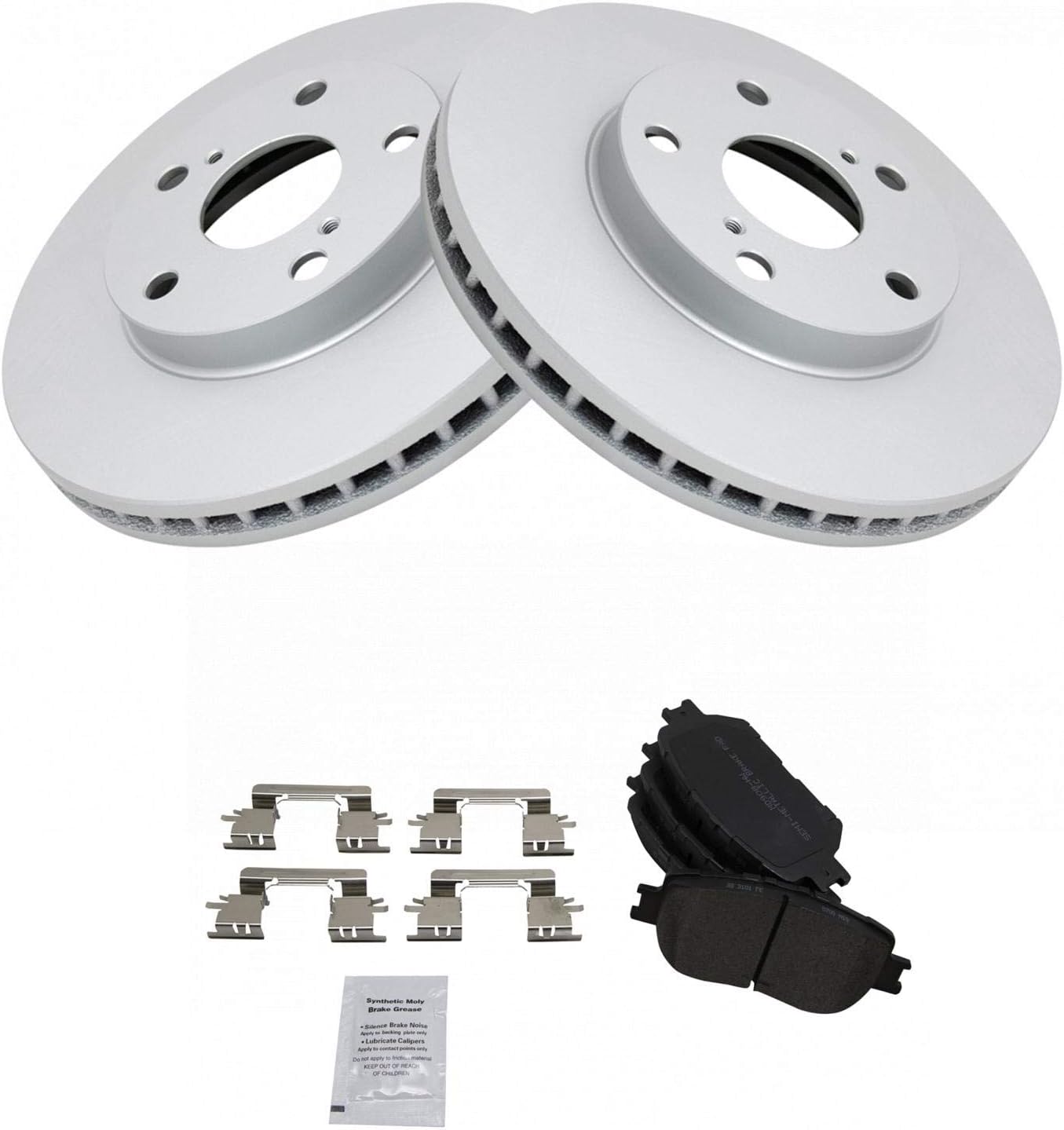 TRQ Front Brake Pad and Rotor Set Semi Metallic Coated Vented Rotors Compatible with 2002-2006 Toyota Camry
