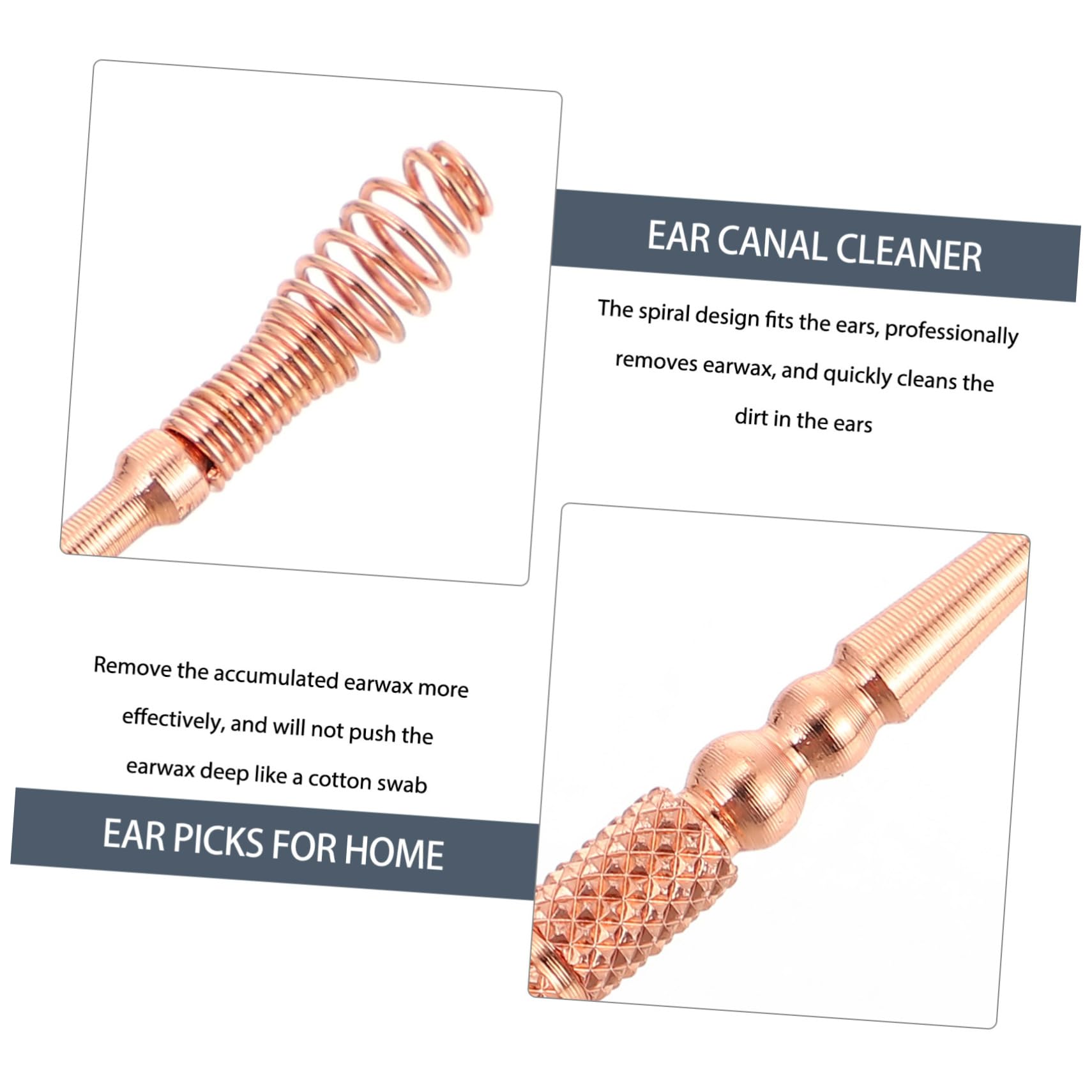 TOBBOMEY Gentle Ear Cleaning 1 Set of Rose Gold Stainless Steel Earwax Diggers Polished Spiral Scoops for Easy and Safe Use