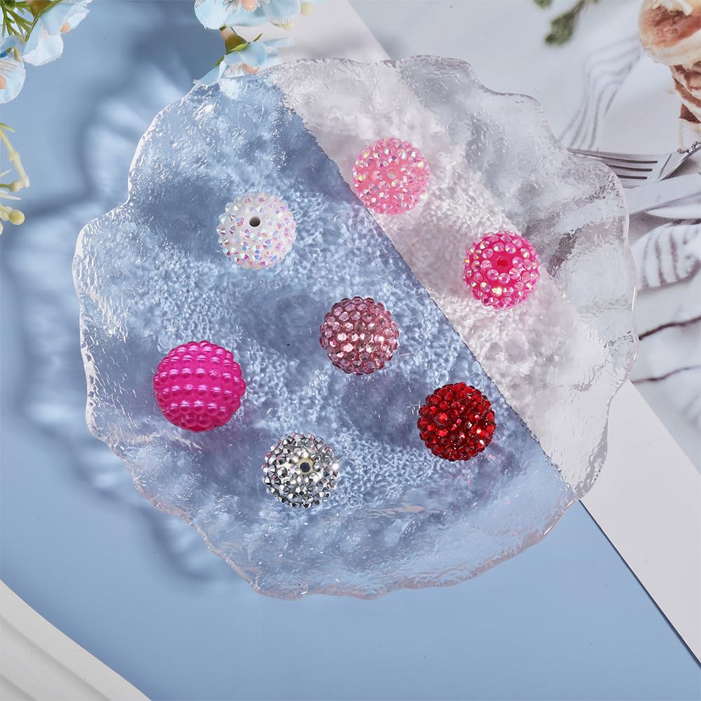 CHGCRAFT - Lote de 32 perlas de bola de 8 colores, color rosa de 0,8 pulgadas, cuentas de diamantes de imitación de resina, perlas de bola de goma para la fabricación de joyas de pulsera, collar,