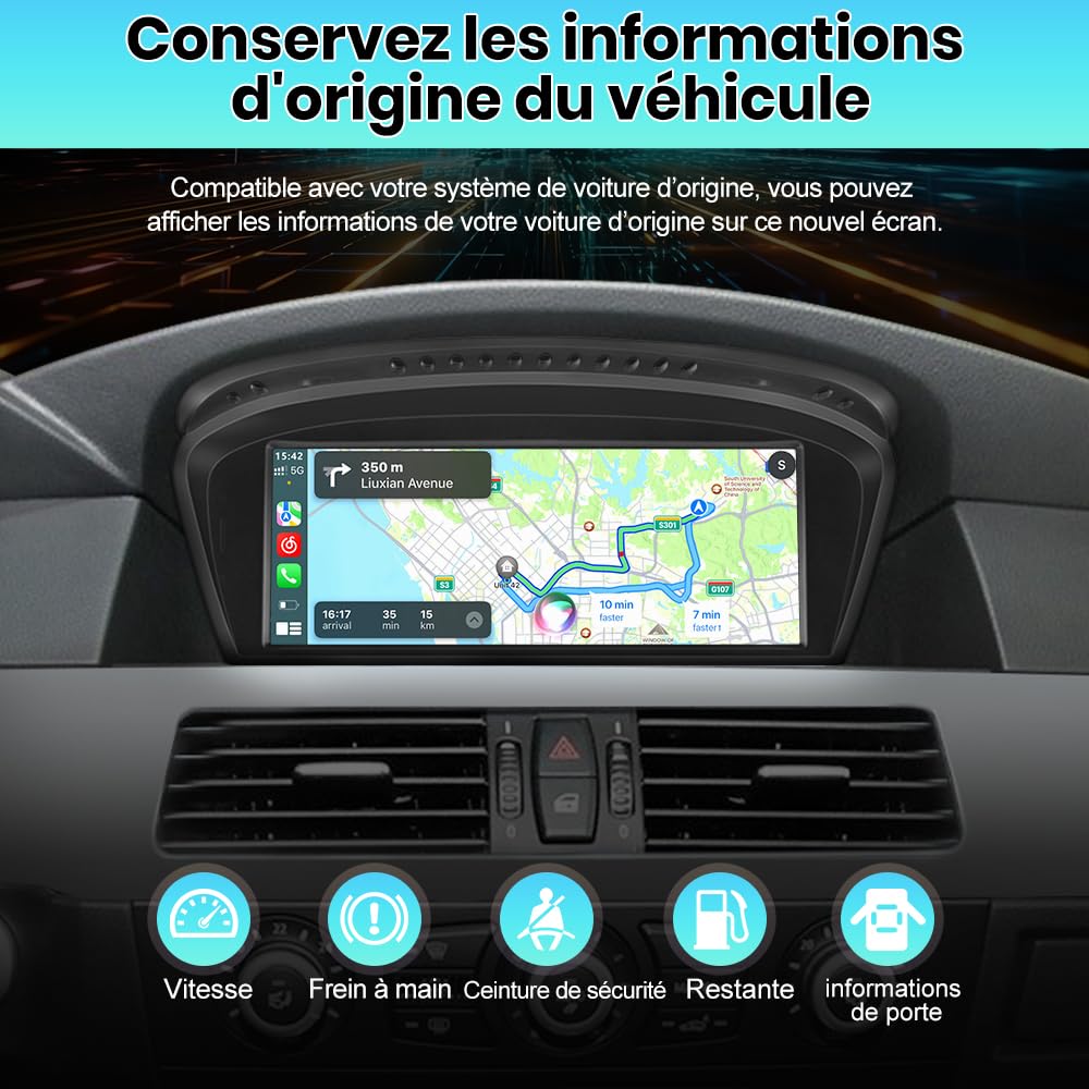 AWESAFE Linux Autoradio écran Tactile de 8,8 Pouces compatibles pour BMW Série 5, E60, E61, E63, E64, Série 3 E90, E91, E92, avec Carplay/Android Auto Bluetooth/USB/CCC système