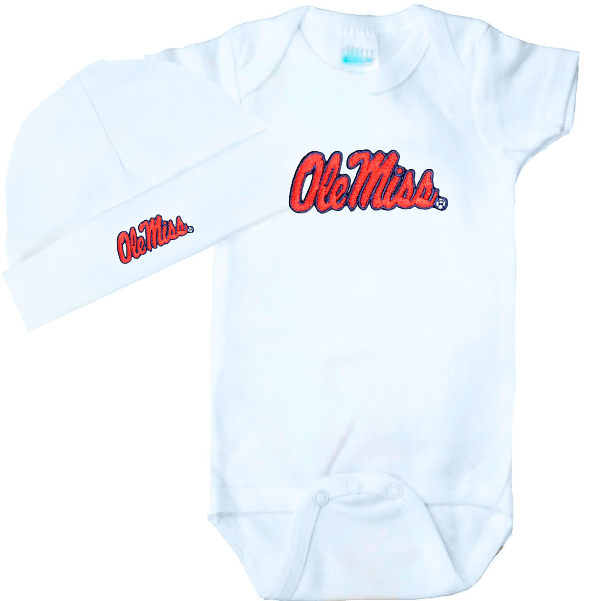 Mississippi Ole Miss Rebels Baby Onesie and Cap Set - White
