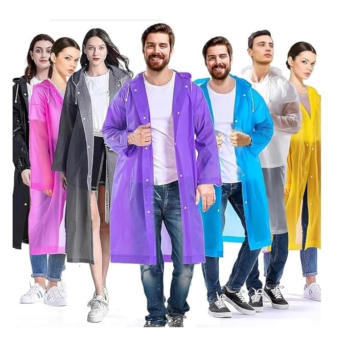 EVA Waterproof Unisex Rain Coat Hooded Full Sleeves Outdoor Men, Women, Boys & Girls Rainwear Poncho Raincoat for Camping, Hiking & Travelling (1 Pcs_Multicolour)-image-1
