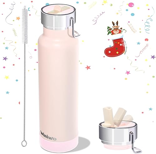 Botella de agua delgada aislada de 24 onzas con popote abatible y asa, botellas de agua de acero inoxidable, se adapta a portavasos de automóvil,