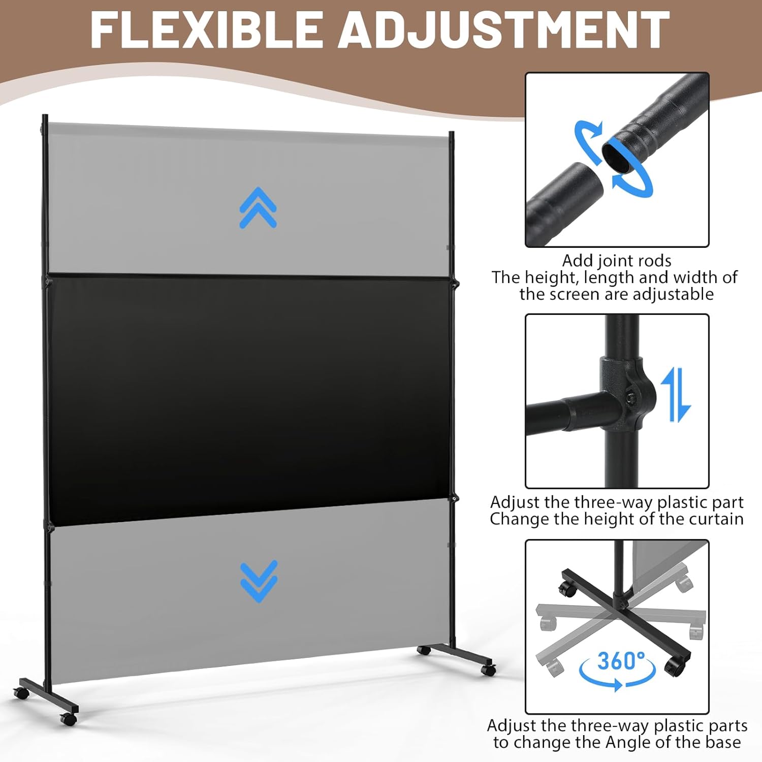 Single Panel Room Divider/Privacy Screen with Caster Wheels and Brakes - Stylish and Versatile Partition for Home,Office,School and Restauran (Black, 5FT*6FT)