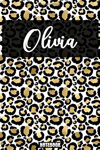 Olivia :Personalized Notebook Leopard Print Black and Gold Animal Print Women| Cheetah| Cat (Animal Skin Pattern) with Cheetah Fur Graphic: Lined ... 110 Pages, 6x9, Soft Cover, Matte Finish