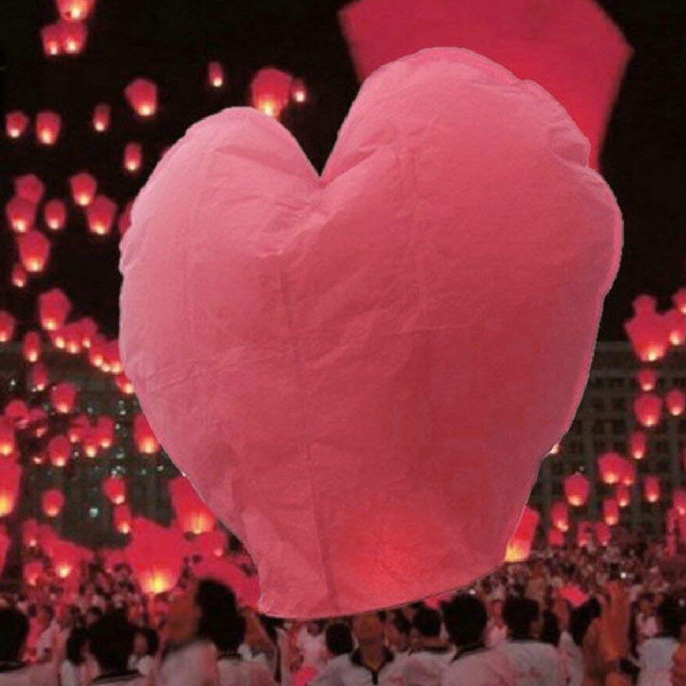 SHATCHI 30Pcs Pink Heart Shape Sky Lanterns Wire-Free Traditional Eco Friendly for Christmas, New Year’s Eve, Chinese New Year, Weddings & Parties Wishing Lights Decorations — image 1