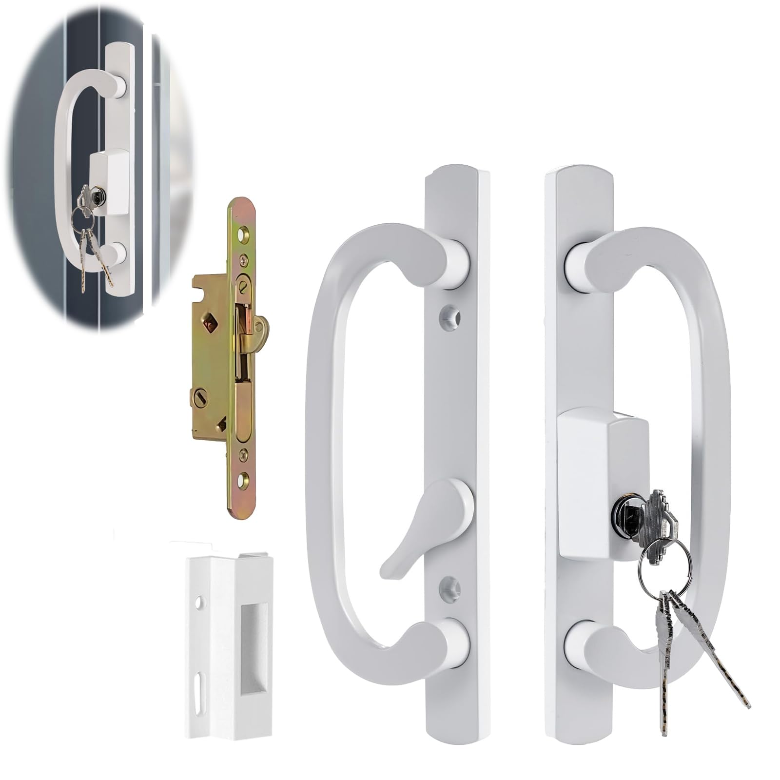 Keyed Offset Center Sliding Patio Door Handleset With Mortise And Keeper Assembly 45°Keyway, 3-15/16" H.C., NonHandle Used For 1-3/8" To 2" Thick