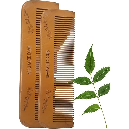 Natural Neem Wood Hair Comb Pack of 2