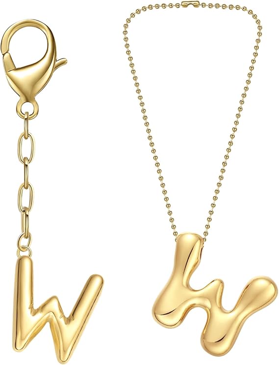 COTATI Gold Plated Bubble Letter Keychain for Women Initial Monogram Pendant Charm Keychains for Bag Handbags Purse