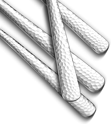 Miniatura 5 de Hammered Silverware Set, 30 Pieces Flatware Set Service for 6, Mirror Polished Cutlery Utensil Set Include Fork Knife Spoon Set Dishwasher Safe,