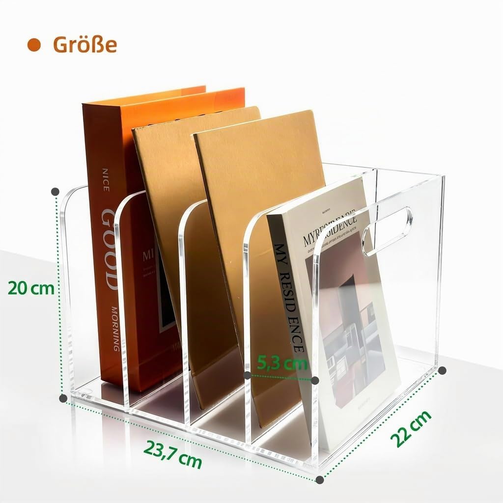 Acryl Zeitschriftenhalter 4 Fächer, Vertikal Schreibtisch-Organizer