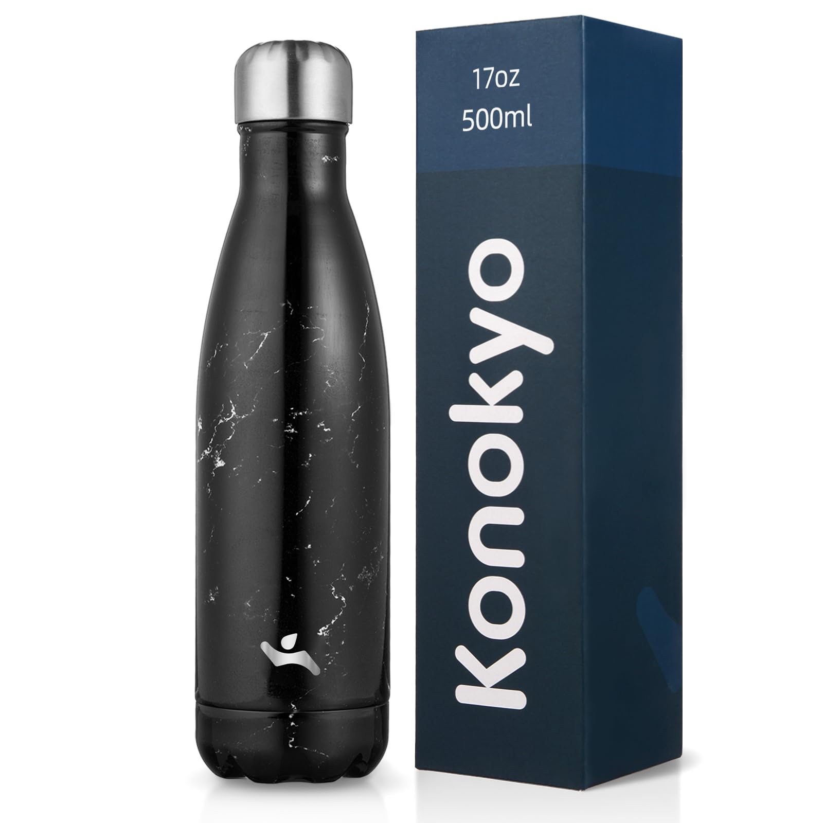 Konokyo 17 oz Insulated Stainless Steel Water Bottle, Marble Midnight