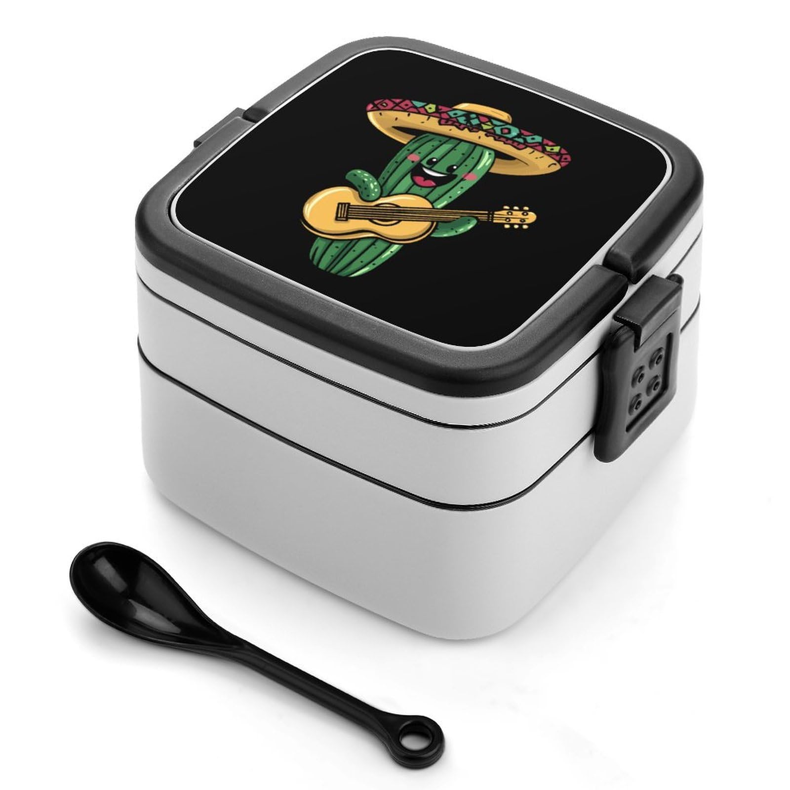 CGSBNGHA Mexico Cactus Guitar Bento Lunch Box 2 Layer Lunchbox Food Container for Adults Office