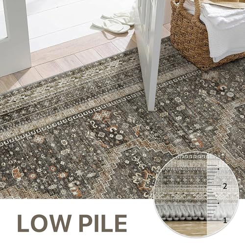 GENIMO 2x5 Non Slip Hallway Runner Rug, Machine Washable, Thin & Low Pile Lightweight for Kitchen, Laundry, Entryway, Bedroom & Living Room, Dark Brown
