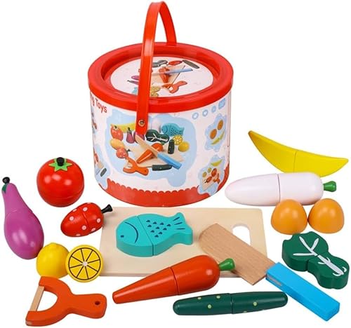 Nozuma 磁気木製果物野菜カットおもちゃ シミュレーションキッチン食器セット ロールプレイング機能付き 早期教育パズル要素 男の子女の子両対応 誕生日プレゼント最適 子供用ハウスおもちゃ