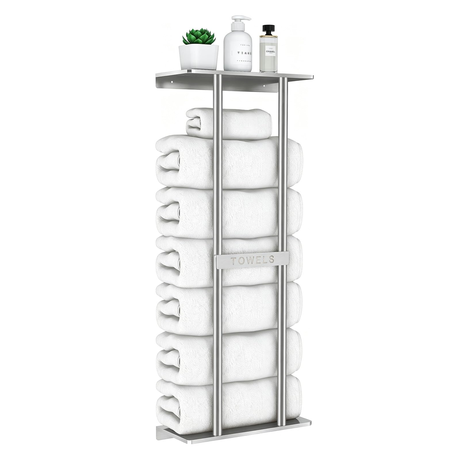 Llhong Grey Towel Rack, Shower Organizer With Shelves, 79Cm Wall Mounted Bathroom Towel Holder, Space Saving Bathroom Towels Storage Rack For Rolled Towels (Gray)