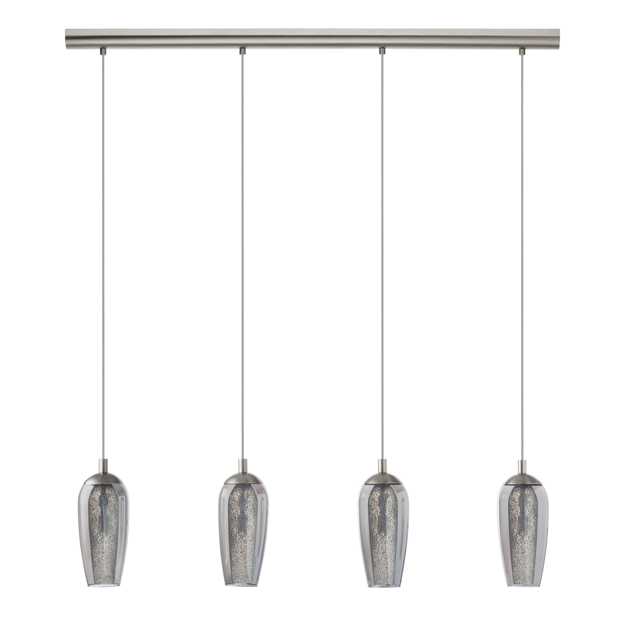 Eglo LED Pendant Light Farsala, 4-Light Hanging Lamp, Metal Pendant with Smoke Glass and Granille Crystals, Dining Table Light in Matte Nickel, Black Transparent, Living Room Hanging Lamp, G9 Socket