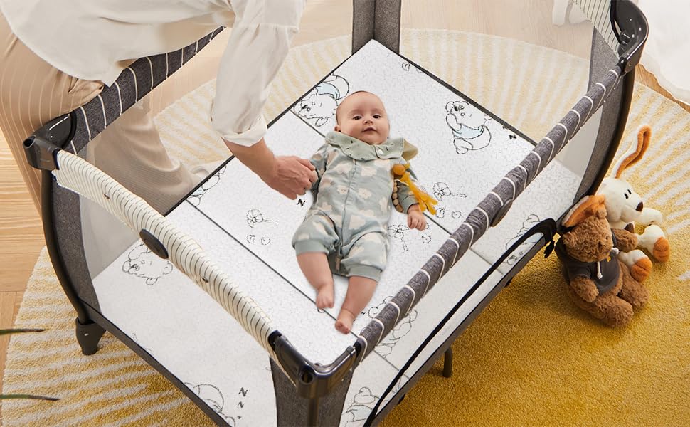 Image of Memory Foam Mattressrifold,Trifold Pack and Play Mattress, 38 inchx26 inch Dual Sided Memory Foam Mattress for Pack n Play, Portable Foldable Pack Play Mattresses Pad with Breathable Animal Cover