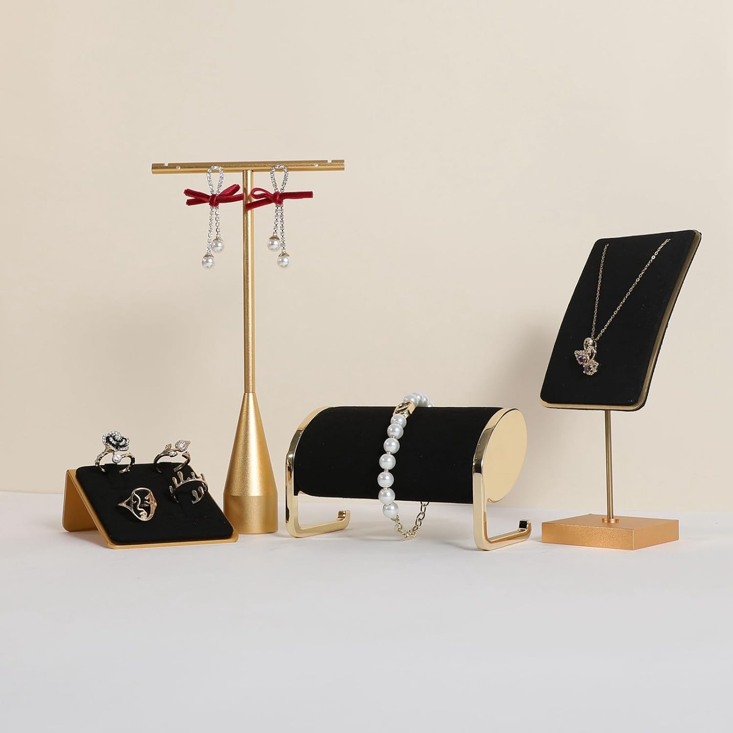 black velvet watch stand, jewelry bracelet display stand for selling, metal bangle holder gold jewelry organizer【Black】