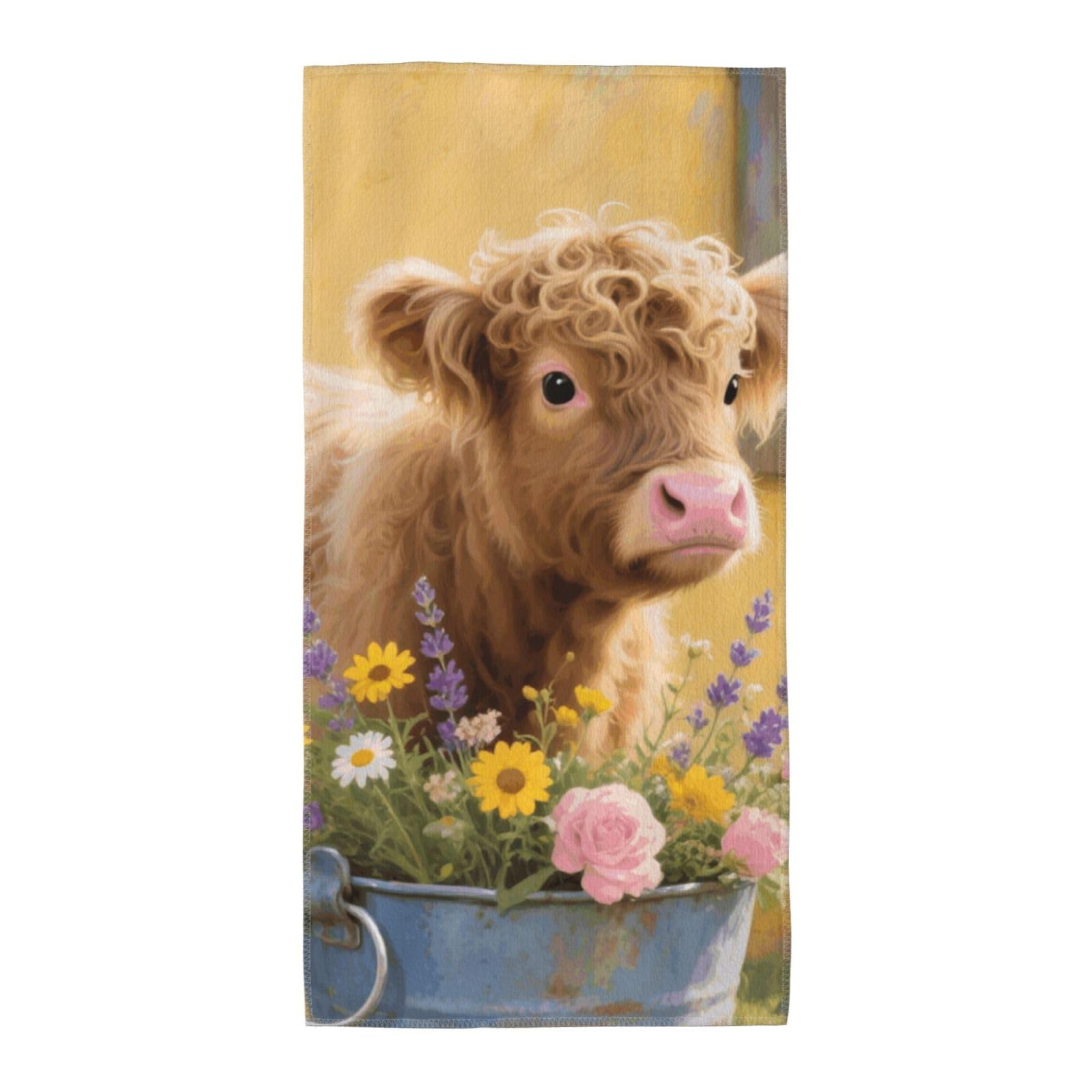 FekiLoot Absorbent Hand Towels 13.8"X27.5" Decorative Bathroom Towel Soft Microfiber Face Towel Farmhouse Cow Dish Kitchen Towels for Bathroom Kitchen Hotel Spa Bath Towels