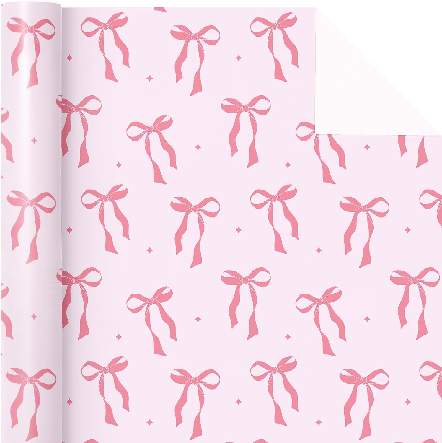 WRAPAHOLIC Pink Bow Wrapping Paper Roll - Mini Roll - 17 Inch x 16.5 Feet - Pink Ribbon Bow Design Perfect for Valentine's Day, Girls Birthday, Bachelorette Party, Baby Shower