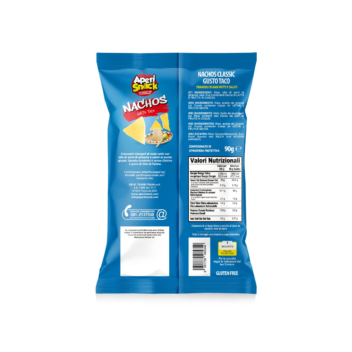 Aperisnack® - AP03.008.13 Box 16 pz - Nachos Taco Classic Linea 3D Retail Box 16pz busta 90g Formato Maxi, gusto maxi, snack per aperitivo fai da te, bar e tabacchi