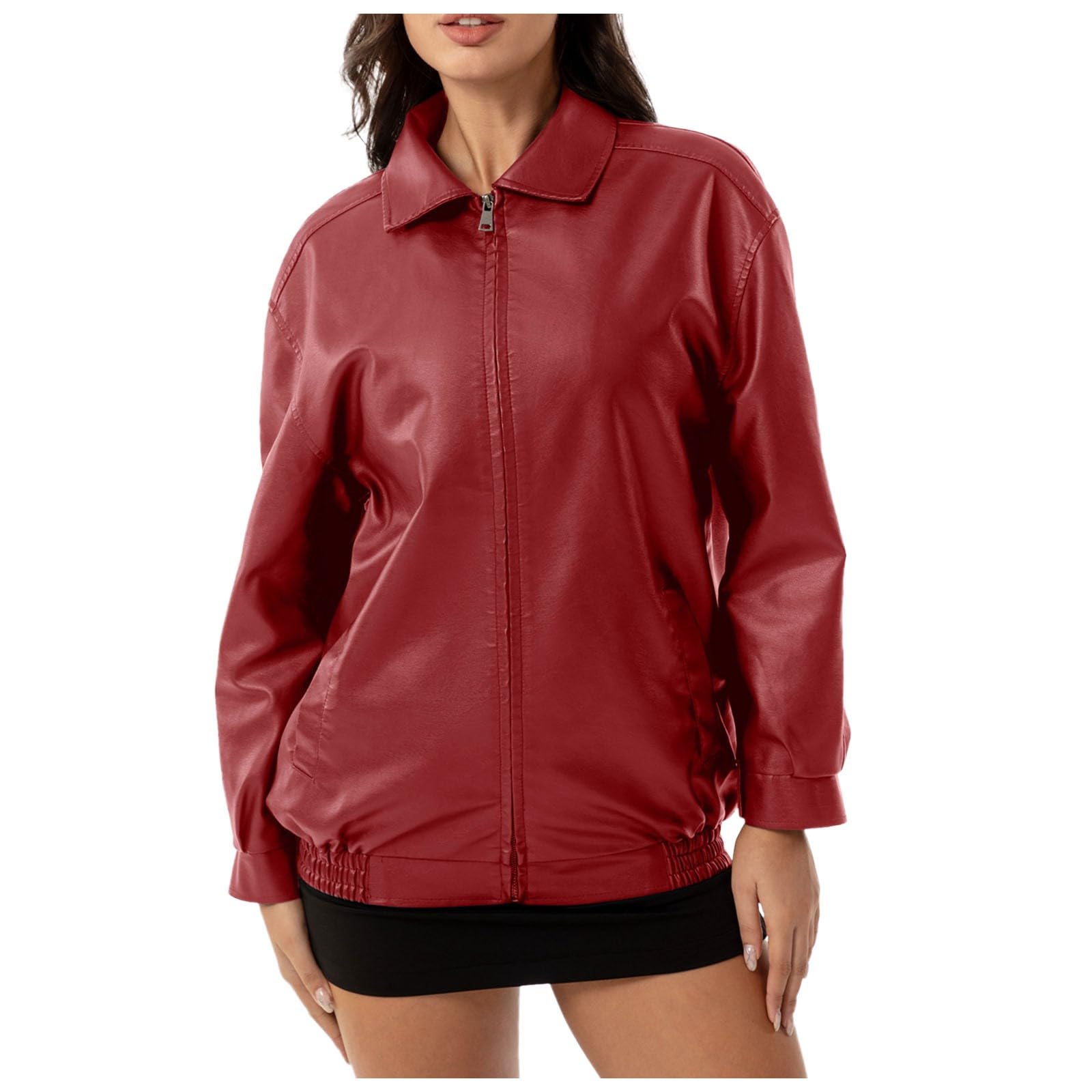 Lederjacke Damen Damen Kunstlederjacke Oversize Motorrad Übergröße Moto Biker Lederjacke Mantel Kurz Leicht Mode Lässige Kunstlederjacke L