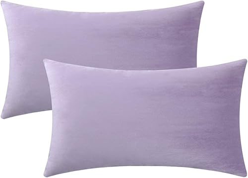 Jeneoo Fundas de almohada cómodas y gruesas de terciopelo para niños, fundas de cojín cuadradas sólidas para dormitorio y automóvil (lavanda, 12 x