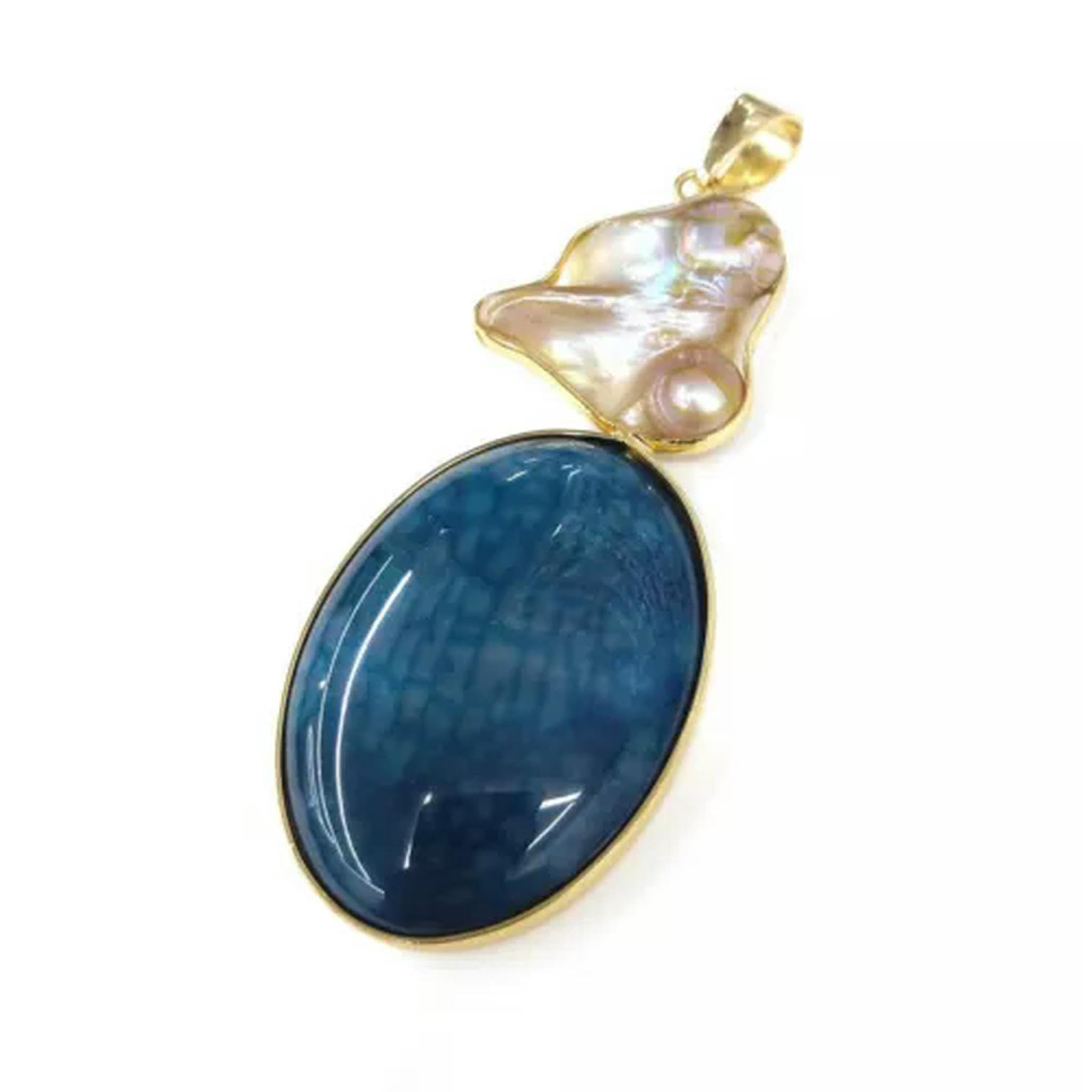 10 Piezas de ágatas de Piedra Natural con Colgantes de Concha para Collar de Bricolaje - Ágata Azul