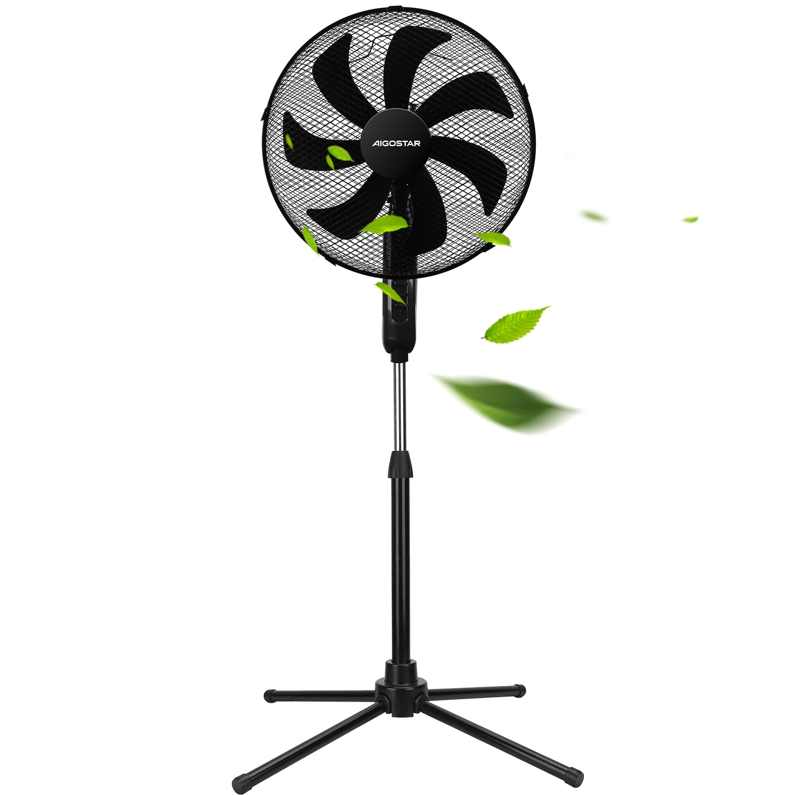 Aigostar Ventilador de Pie con 7 aspas, 50W, diámetro 41 cm. Ventilador de pie silencioso oscilante 75°, 3 Velocidades y altura ajustable 108-125cm. Silencioso para dormir. Color Negro. Elsie