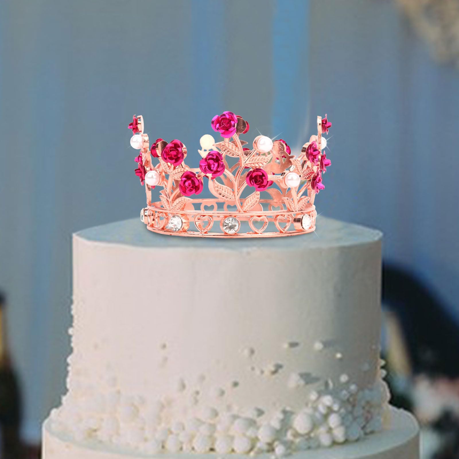 Topper Per Torta A Forma Di Corona Oro Rosa Con Cristalli – Diametro 11 Cm, Con 10 Perni, Per Matrimoni, Compleanni, Baby Shower