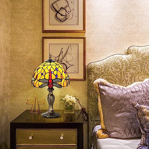 Image of 8'' Stained Glass Table Lamp, Vintage Desk Bedside Night Light