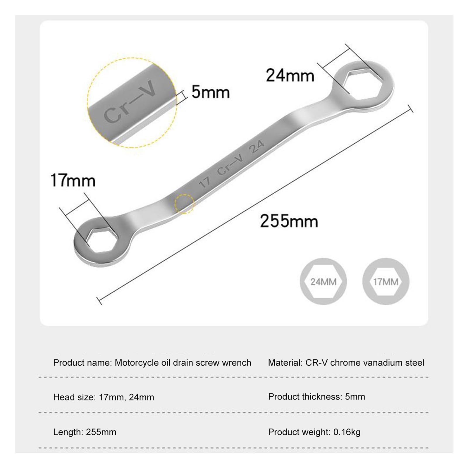 ZXYZXYZZ Dual Head Motorcycle Removal Wrench Motorcycle Oil Drain Screw Wrench Universal Hexagonal Wrench Repair Hand Tool