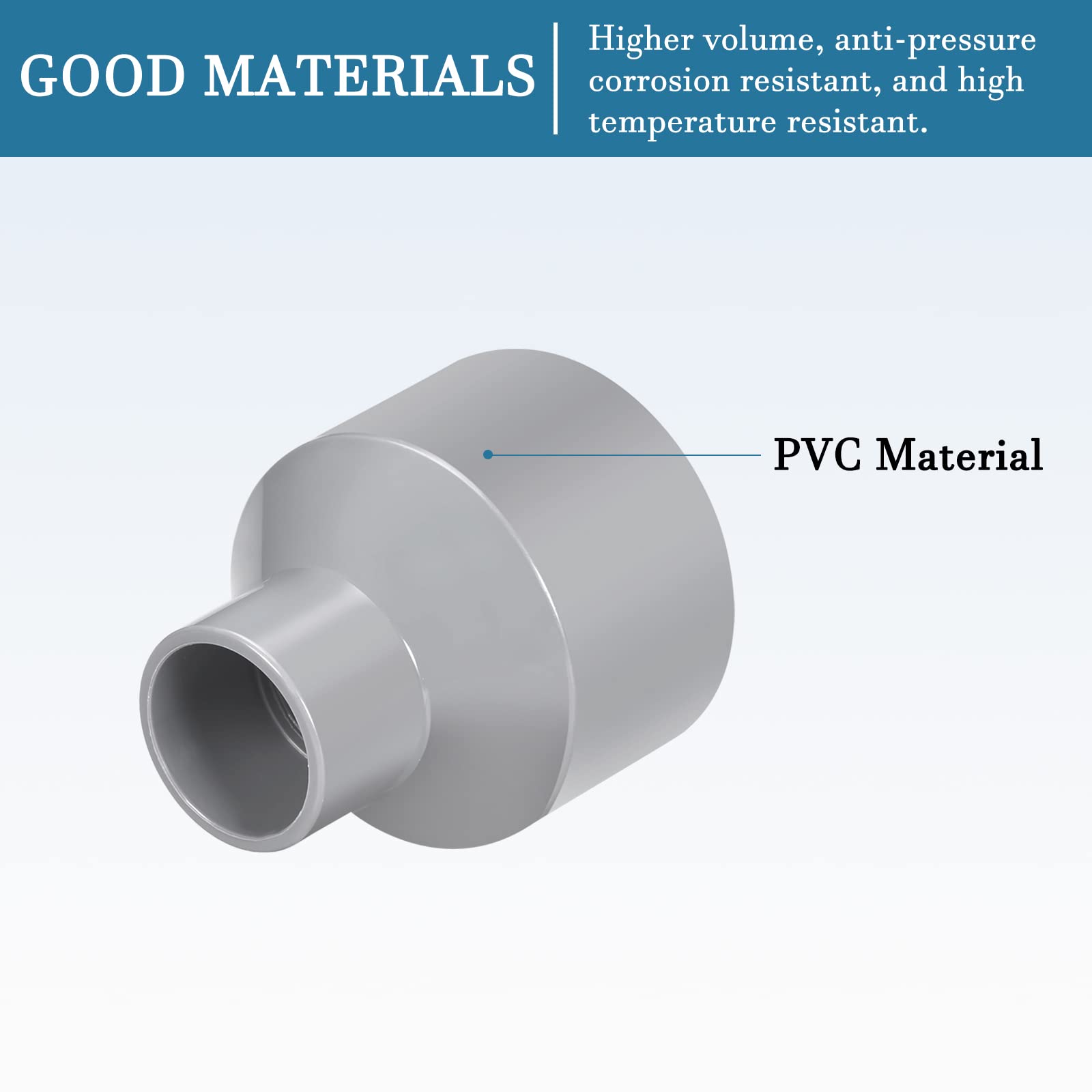 Produktbild von QUARKZMAN 2 Stück PVC Reduzierverbinder – 50mm Auf 32mm, Gerade Rohrkupplung Für Bewässerung, Garten & Wasserrohre – Grau