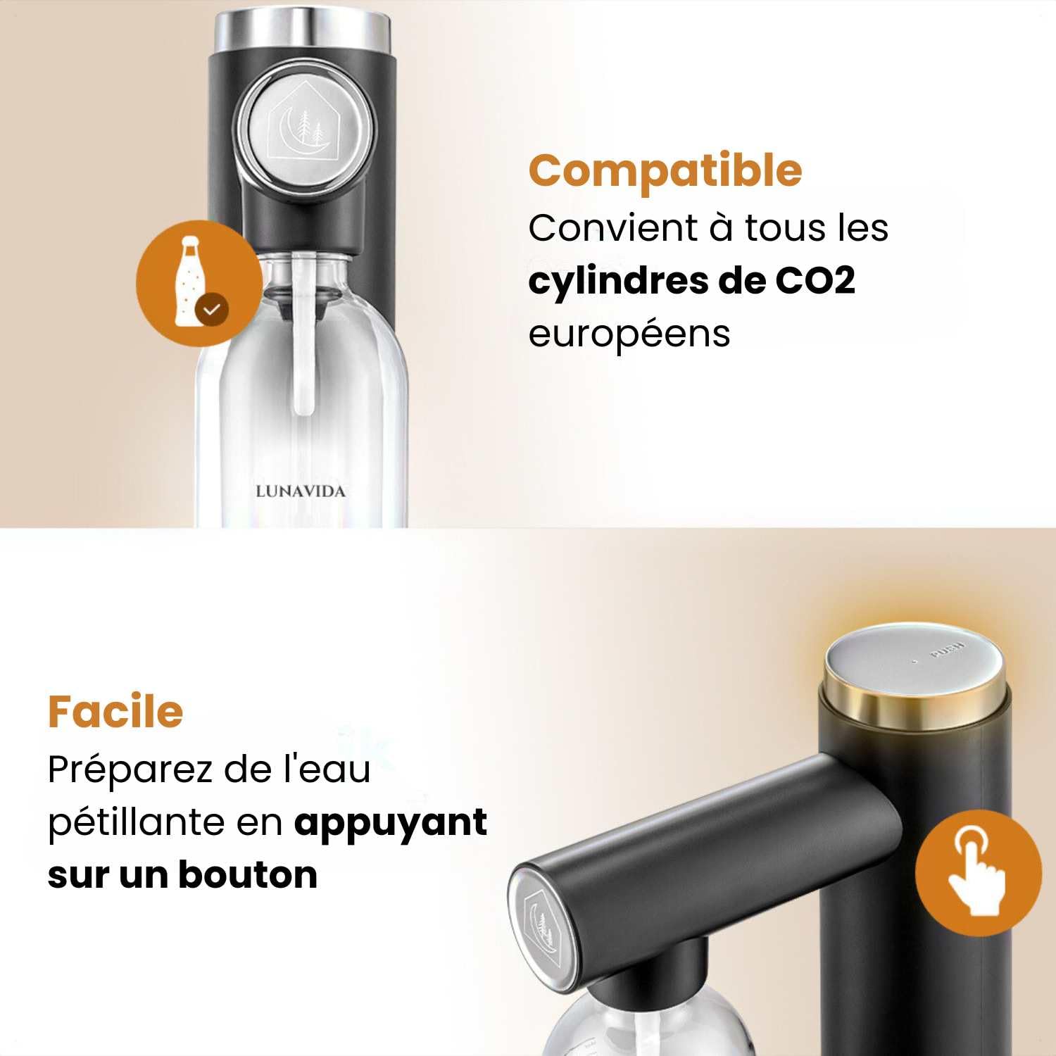 LunaVida Machine à Soda, Appareil à Eau Pétillante, Couleur Noir