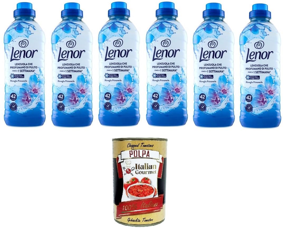 Italian Gourmet Ammorbidente Risveglio Primaverile Weichspüler 6 x 882ml | Concentrato lavatrice, Frühlingsduft fino a 42 lavaggi, rende il bucato, Gesamtnettogewicht 5,292 L + Kostenlos Polpa 400g