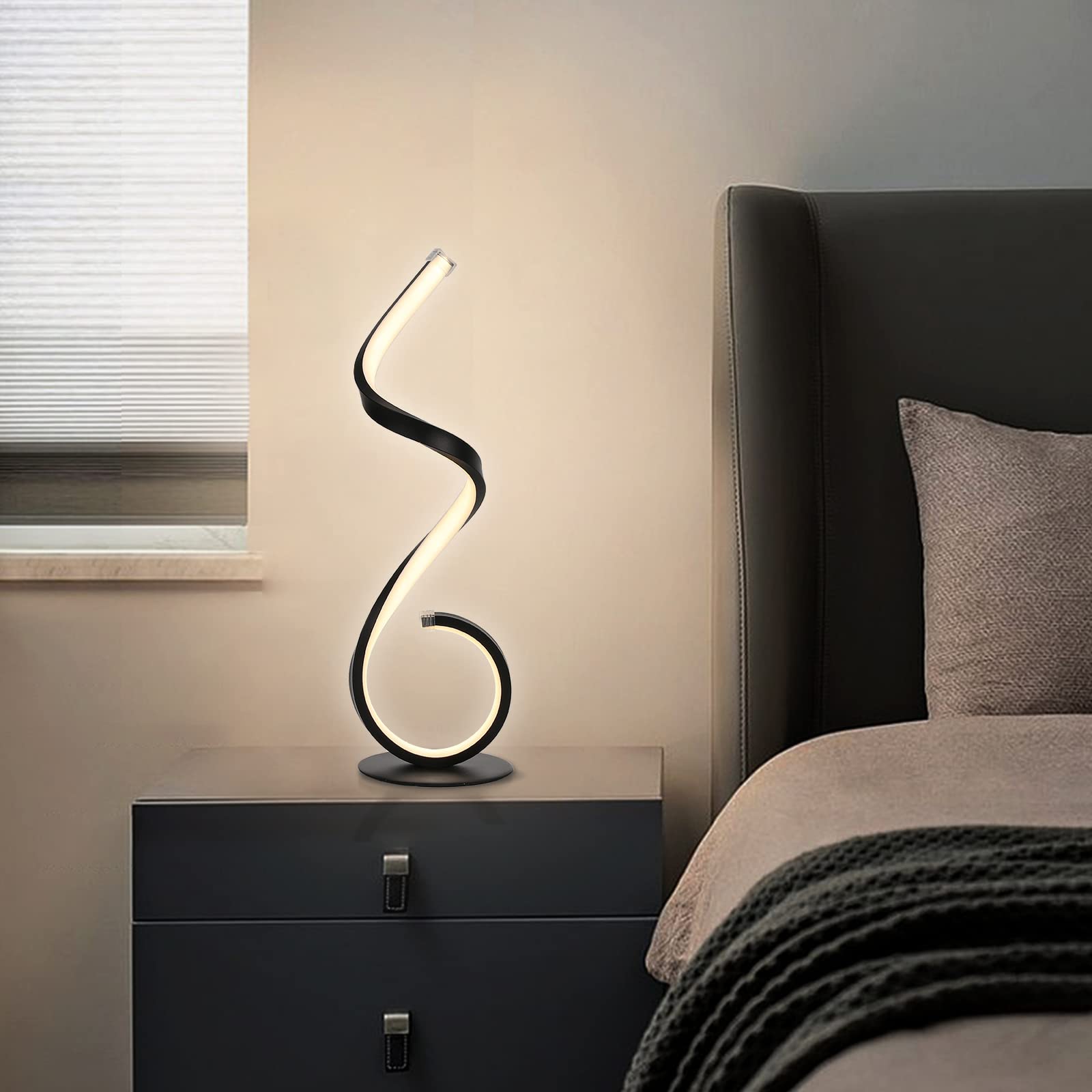 Lampada da tavolo a LED, design a spirale, 22 W, touch dimmabile, moderna, bianco caldo, 3 modalità colore, 10 livelli luminosità, per camera da letto, ufficio