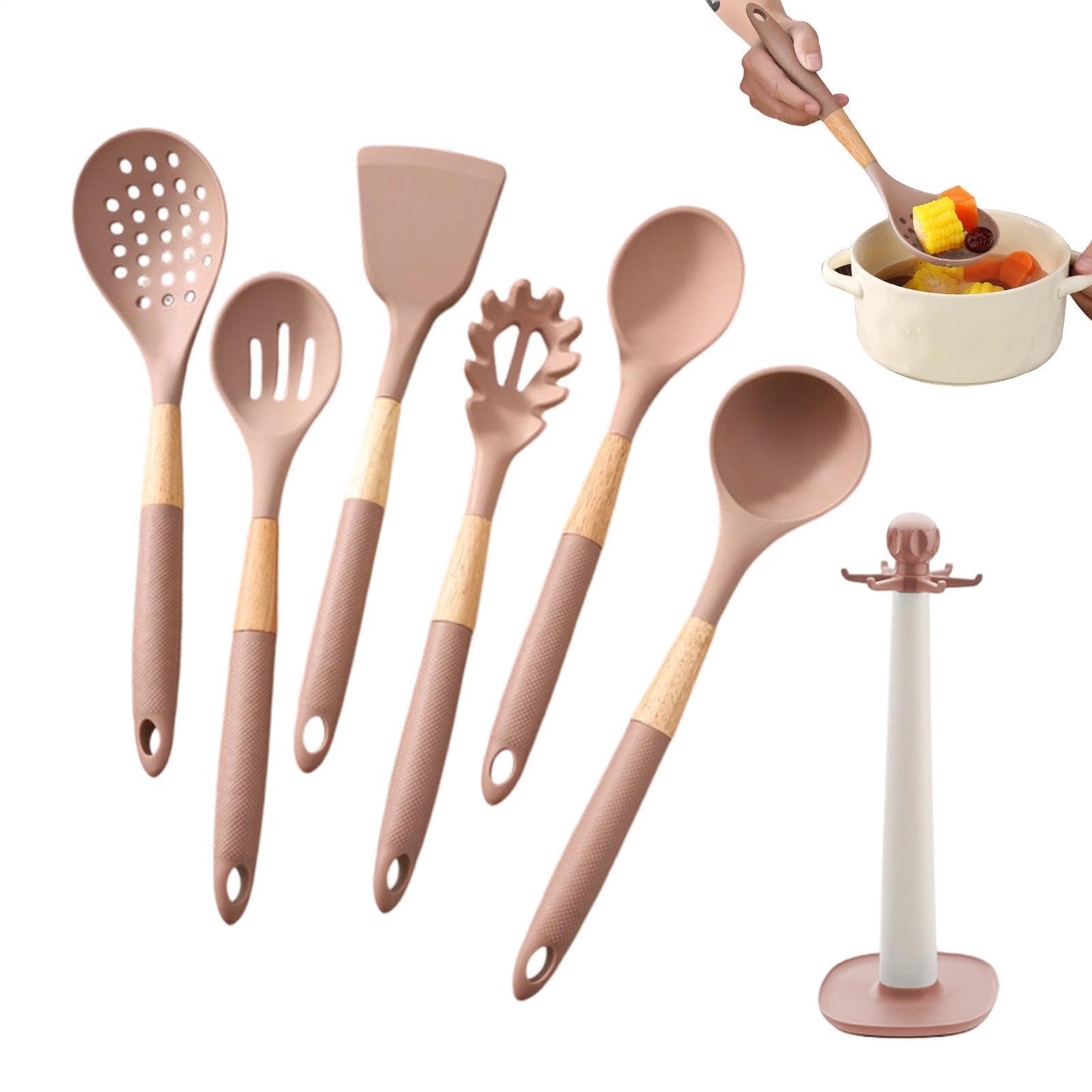 Utensilios de Cocina de Silicona Set de 7 Piezas con Mango Largo, | Fáciles de para Cocinar para Hogar, Apartamento, Restaurante, Camping, Cocinar,