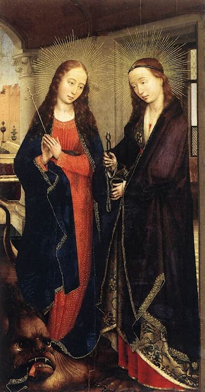 MSTECO Wall Art Print Canvas Prints Artwork Famous Sts Margaret and Apollonia By Rogier Van Der Weyden for Living Room 60x90cm