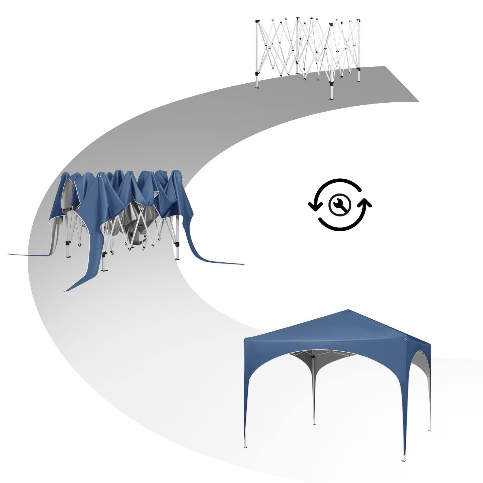 WOLTU Gazebo da Giardino Richiudibile 3x3m Gazebo Esterno in Ferro Regolabile in Altezza Tendone con Soffitto Semicircolare Pieghevole Protezione Solare, Tende per eventi Facile da Montare Blu