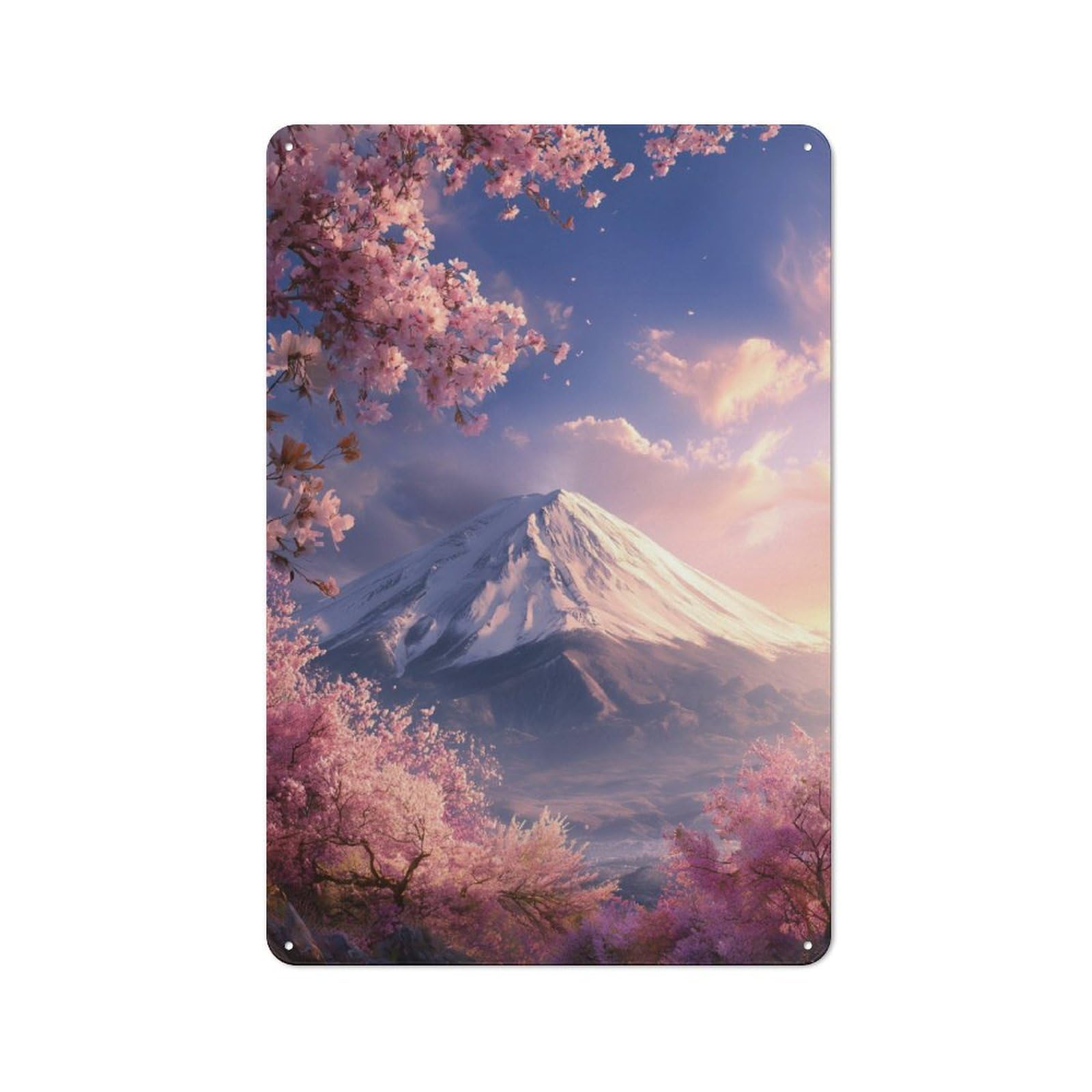 Junmoney Cherry Blossoms And Mountain Majesty Character Decorative Tin Plaque 30X20cm Featuring Small Space Decor For Bedroom, Kitchen, Office Or Living Room