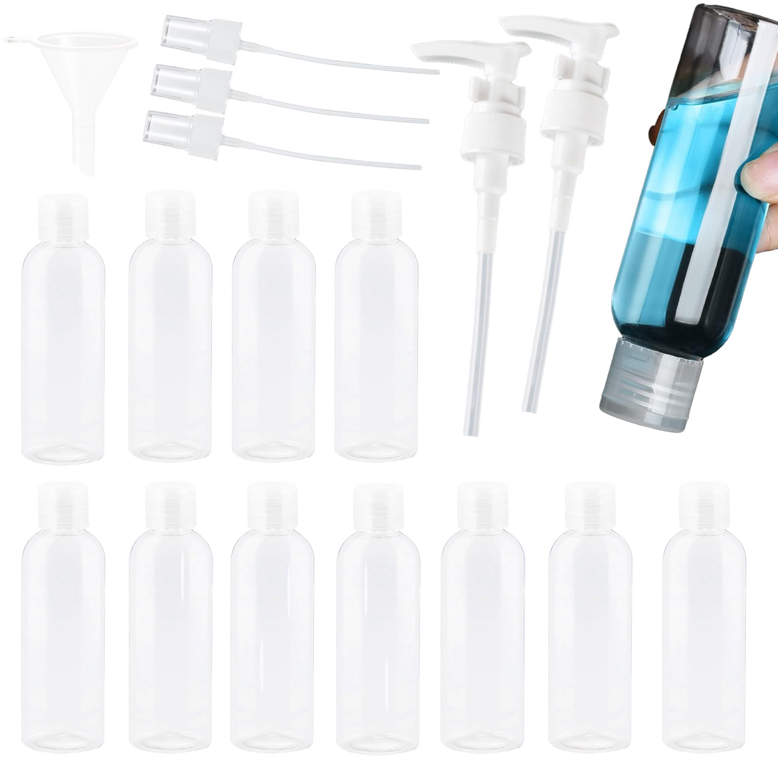 5 Flacons De Voyage Transparents 50ml - Bouchon Flip-Top Étanche, PET, Pour Shampoing, Gel Douche