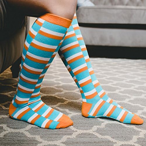 Girls Funky Knee High Socks Blocks Orange Cute Fun