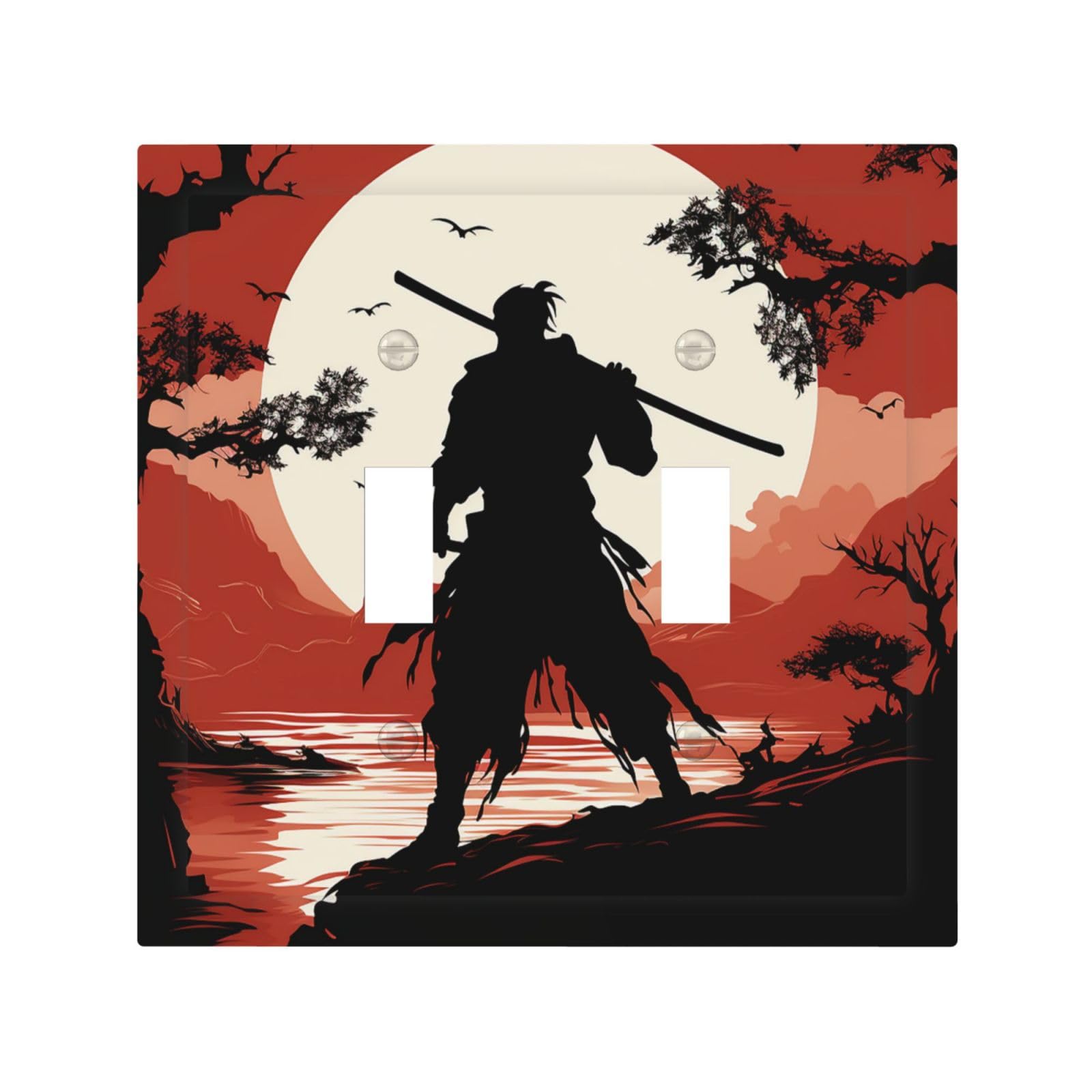 Decorator Double Toggle Light Switch Covers Samurai Wall Plate 2-Gang Mid Size 5" x 4.9" Double Toggle Switch Wallplate Decorative 2 Gang Wall Switch Plate Covers